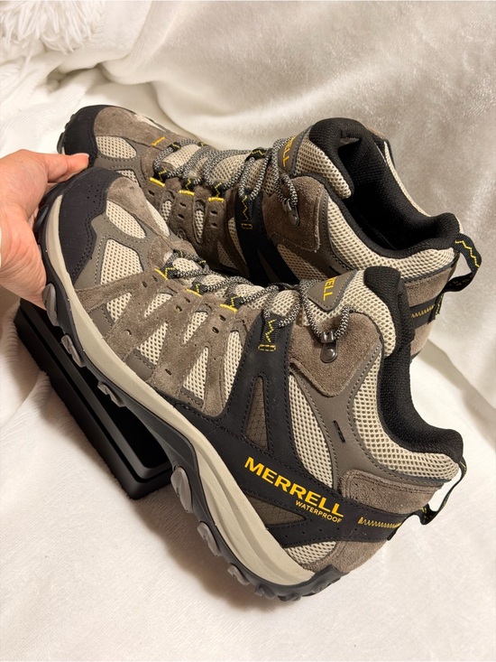 Merrell Other - Merrell Men's Hiking Boots in Taupe, Black & Yellow Accents